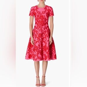$2490 Carolina Herrera Floral Jacquard Knit Fit & Flare Dress. Made In Italy.